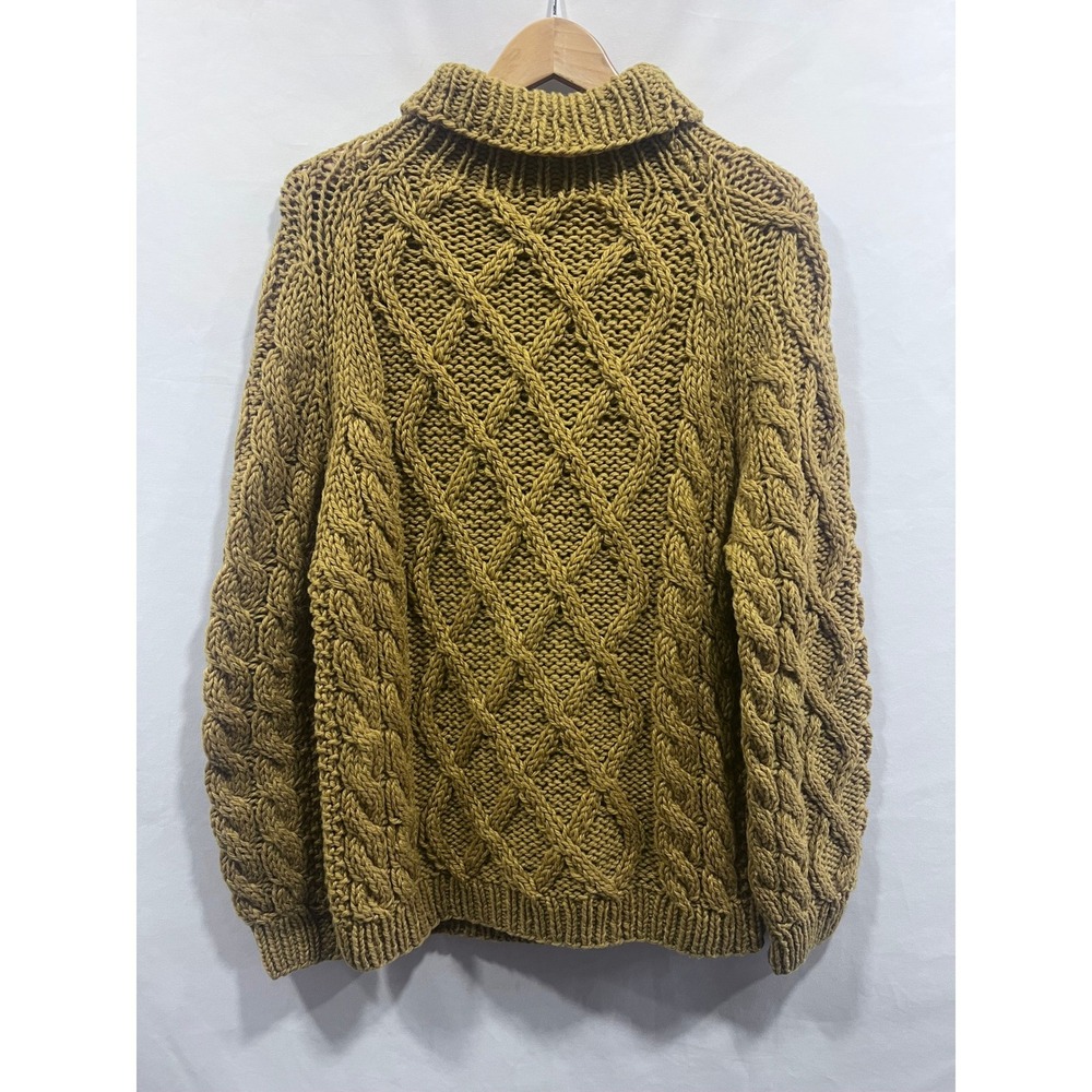 REAR Remo Italy Hand Knit 100% Pure Wool Chunky Cable Mustard Yellow Sweater XL